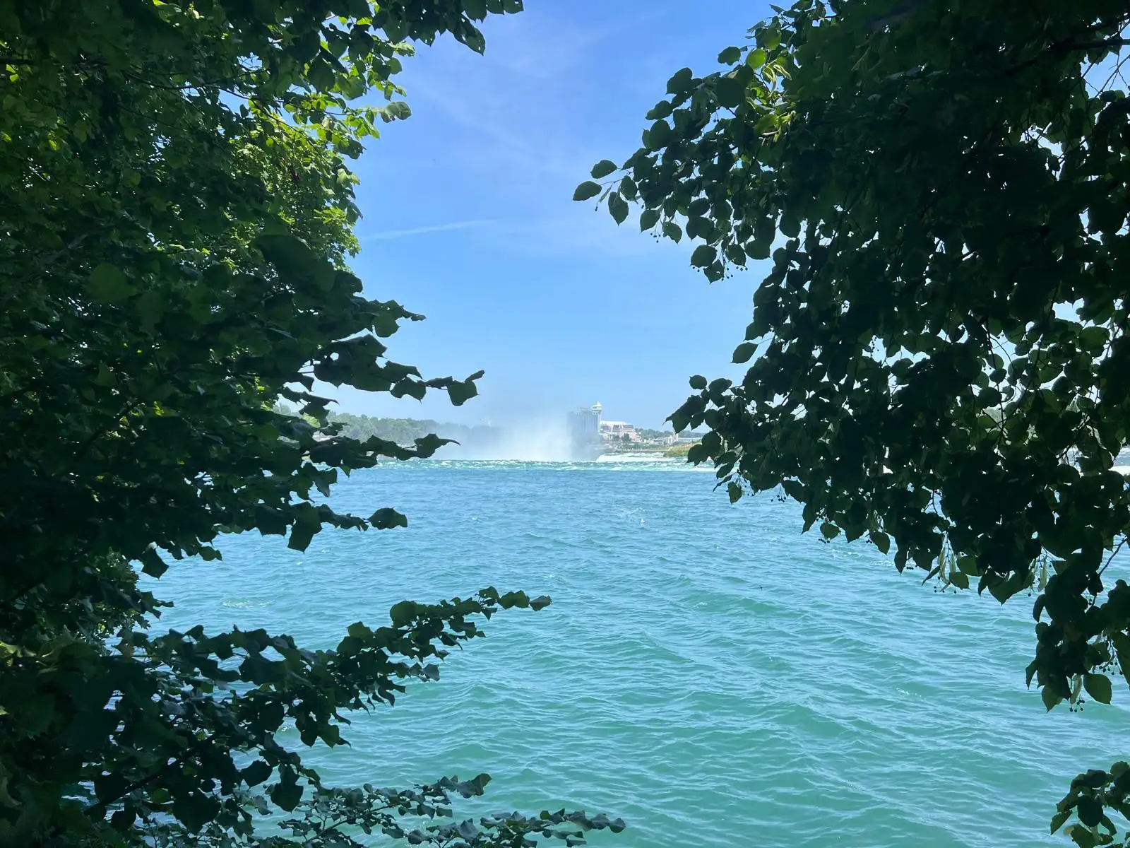 Niagara Falls close view with mist cloud above water