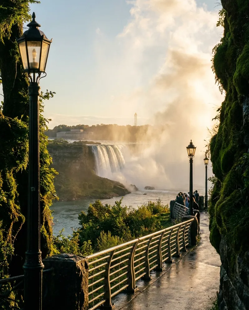 Niagara Falls dramatic waterfall view from the promenade