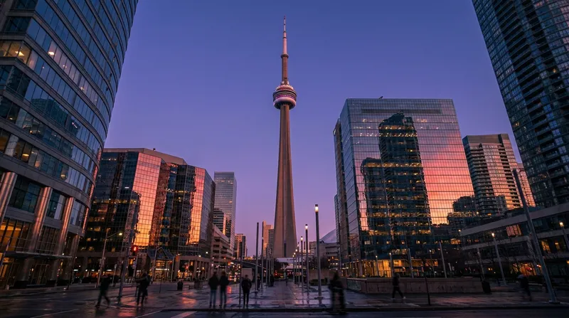 CN Tower rising into the dusk sky in Toronto
