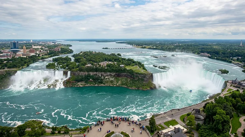 Panoramic view of both falls from a high observation deck