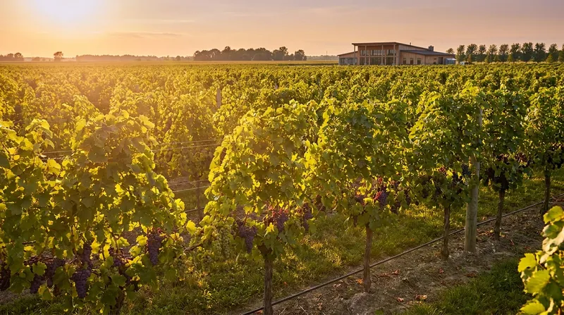 Niagara-on-the-Lake vineyard rows at golden hour