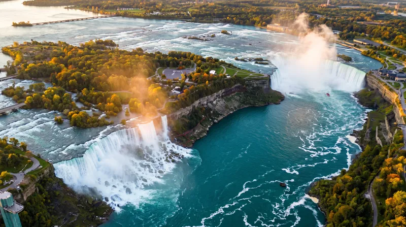 Aerial panorama of the American and Horseshoe Falls