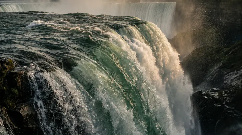Close-up of the curtain of water at Horseshoe Falls