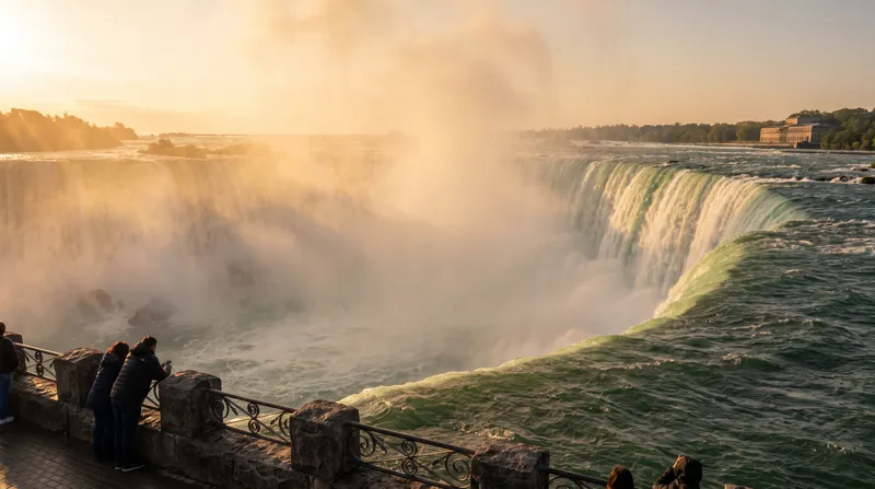 Golden-hour panorama of Horseshoe Falls